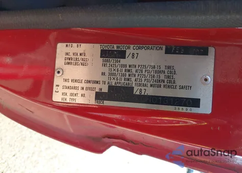 1987 Toyota Pickup Rn63 Std z USA, uszkodzony, nr VIN JT4RN63R0H0131270